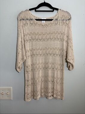 Valerie Bertinelli linen Open-Weave Tunic - Natural Beige